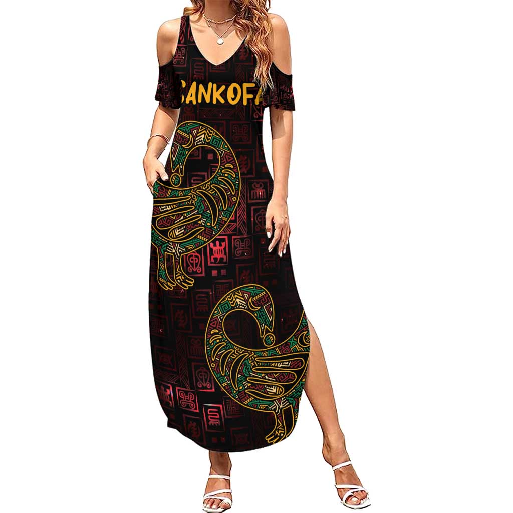 Africa Adinkra Symbol Summer Maxi Dress Sankofa Bird - Cosmic Red - Wonder Print Shop