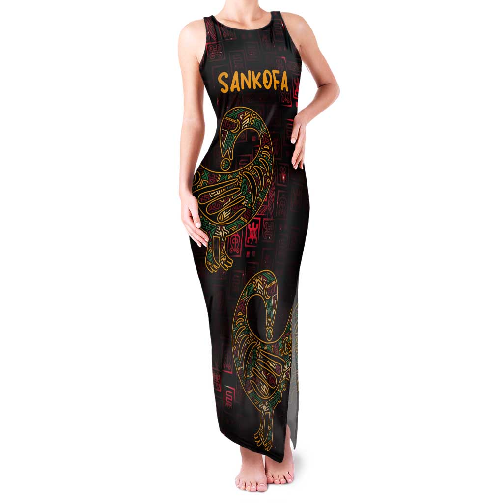 Africa Adinkra Symbol Tank Maxi Dress Sankofa Bird - Cosmic Red - Wonder Print Shop