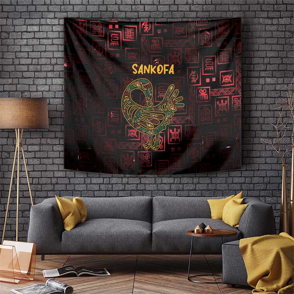 Africa Adinkra Symbol Tapestry Sankofa Bird - Cosmic Red - Wonder Print Shop
