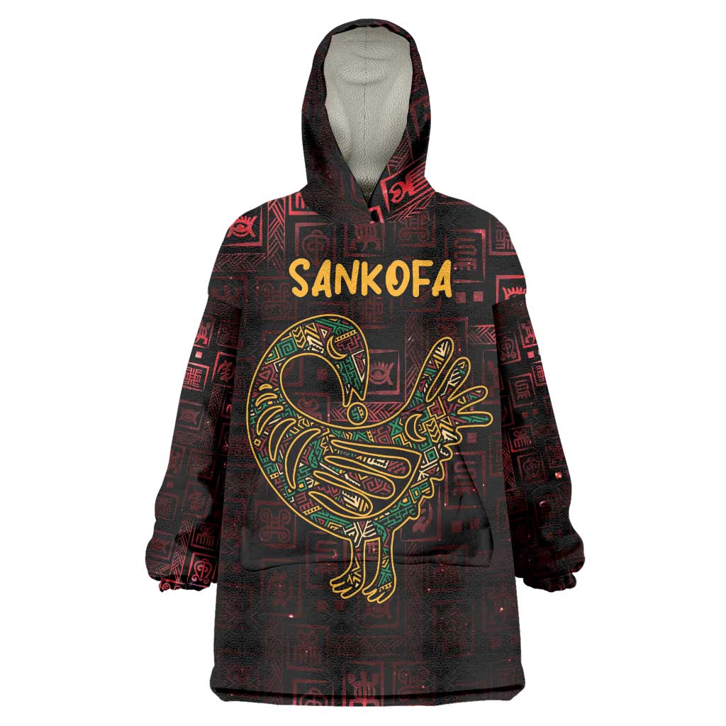 Africa Adinkra Symbol Wearable Blanket Hoodie Sankofa Bird - Cosmic Red - Wonder Print Shop