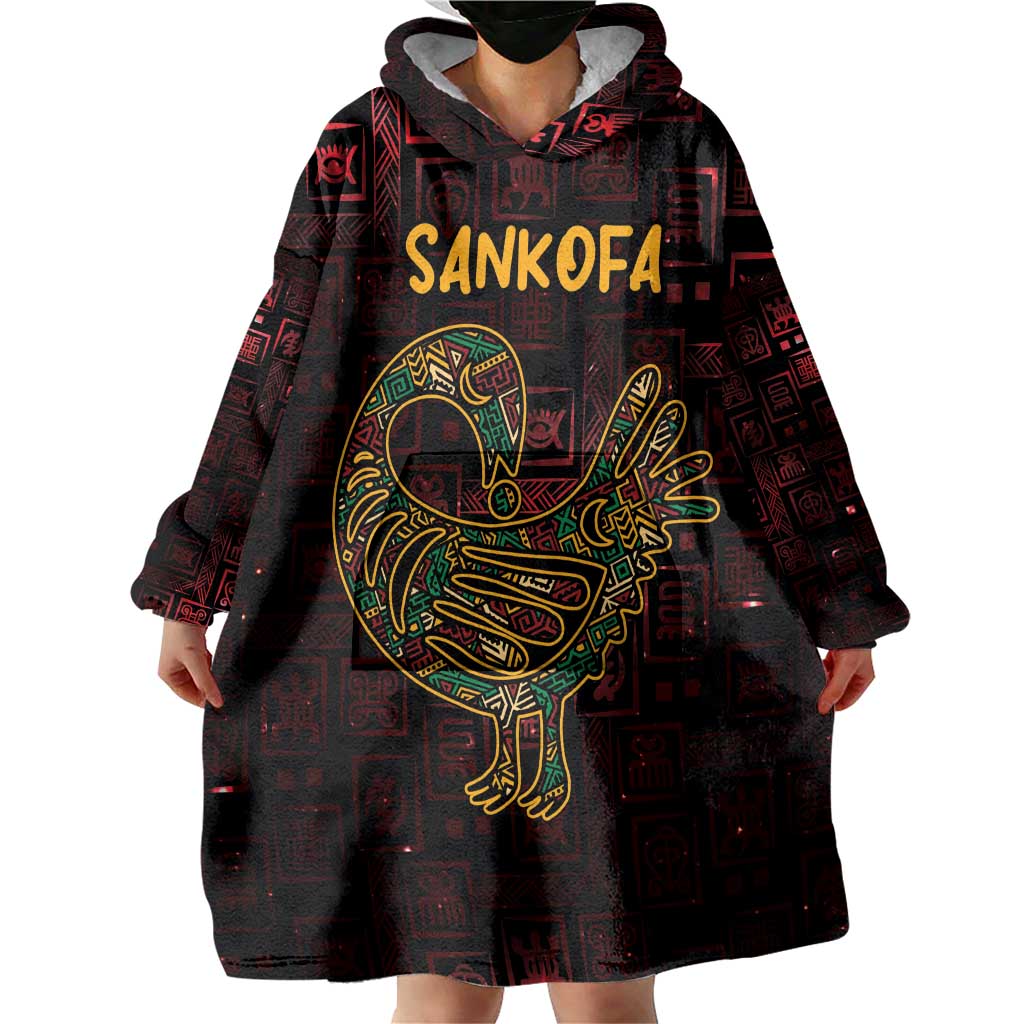 Africa Adinkra Symbol Wearable Blanket Hoodie Sankofa Bird - Cosmic Red - Wonder Print Shop