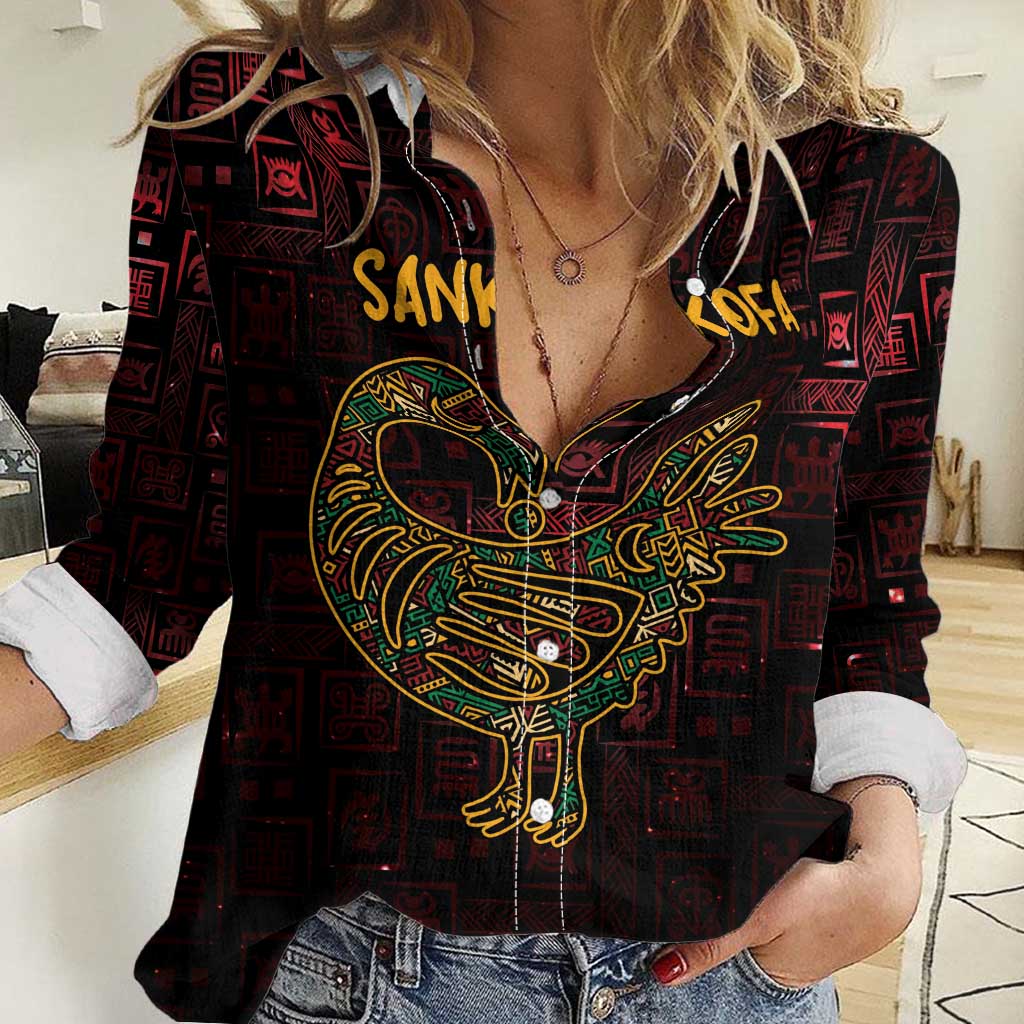 Africa Adinkra Symbol Women Casual Shirt Sankofa Bird - Cosmic Red - Wonder Print Shop