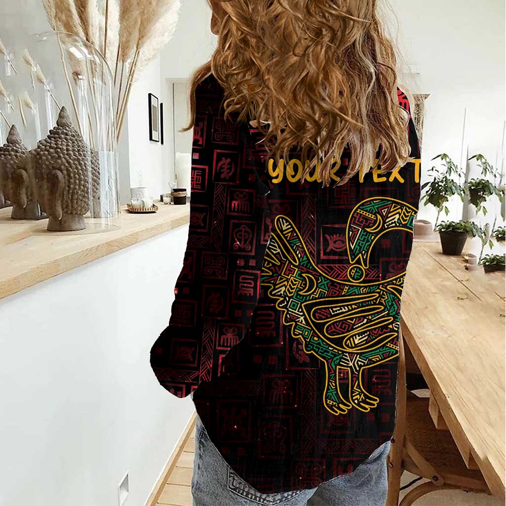 Africa Adinkra Symbol Women Casual Shirt Sankofa Bird - Cosmic Red - Wonder Print Shop