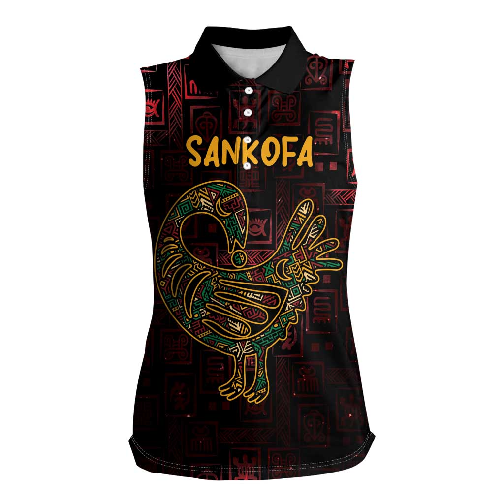 Africa Adinkra Symbol Women Sleeveless Polo Shirt Sankofa Bird - Cosmic Red - Wonder Print Shop