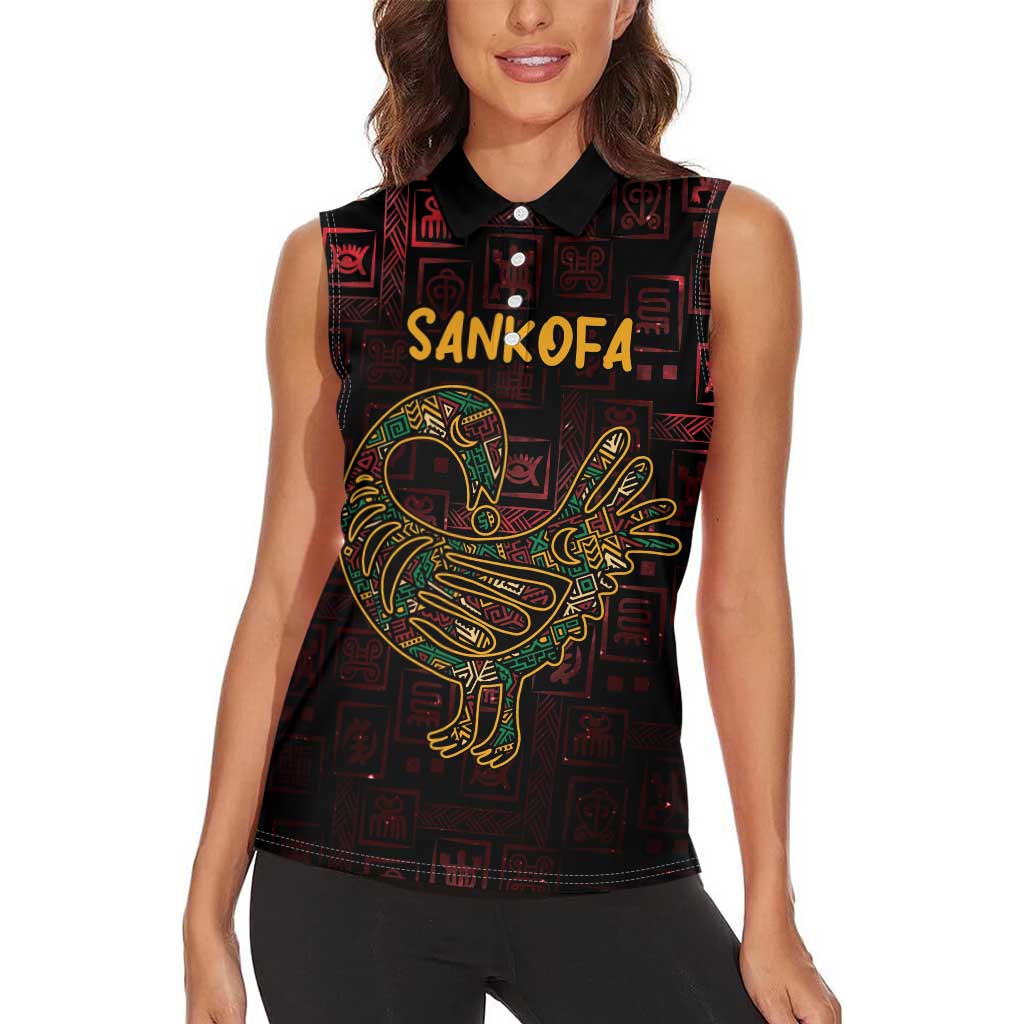 Africa Adinkra Symbol Women Sleeveless Polo Shirt Sankofa Bird - Cosmic Red - Wonder Print Shop