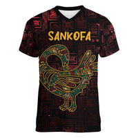 Africa Adinkra Symbol Women V-Neck T-Shirt Sankofa Bird - Cosmic Red - Wonder Print Shop
