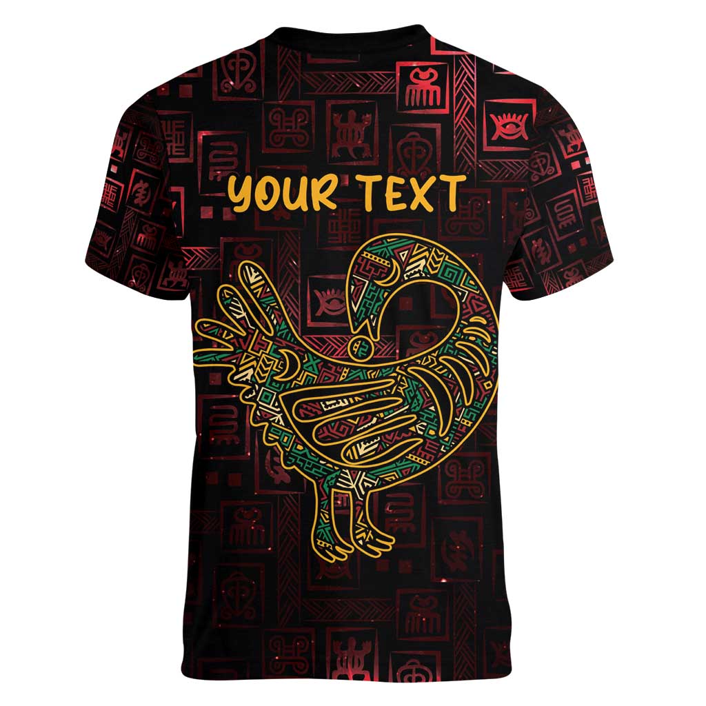 Africa Adinkra Symbol Women V-Neck T-Shirt Sankofa Bird - Cosmic Red - Wonder Print Shop