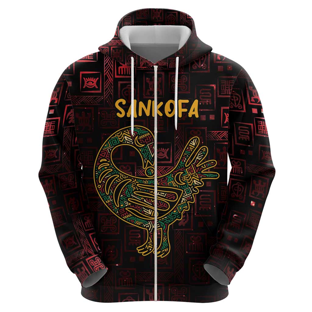 Africa Adinkra Symbol Zip Hoodie Sankofa Bird - Cosmic Red - Wonder Print Shop