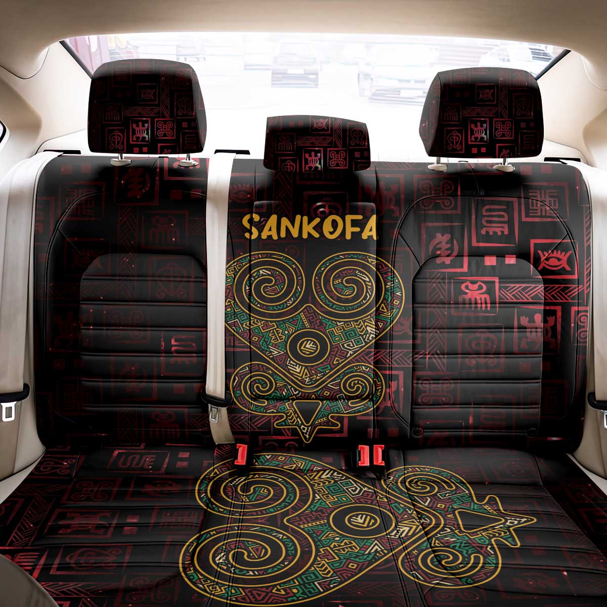 Africa Adinkra Symbol Back Car Seat Cover Sankofa Heart - Cosmic Red LT7 - Wonder Print Shop