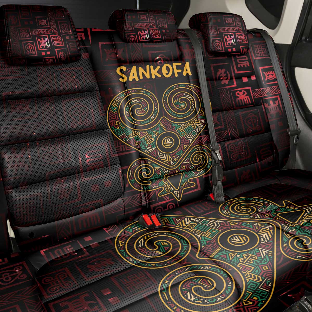 Africa Adinkra Symbol Back Car Seat Cover Sankofa Heart - Cosmic Red LT7 - Wonder Print Shop