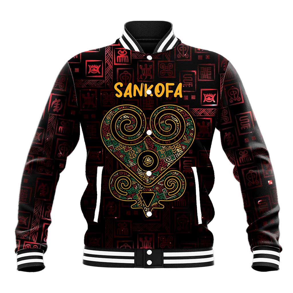 Africa Adinkra Symbol Baseball Jacket Sankofa Heart - Cosmic Red LT7 - Wonder Print Shop