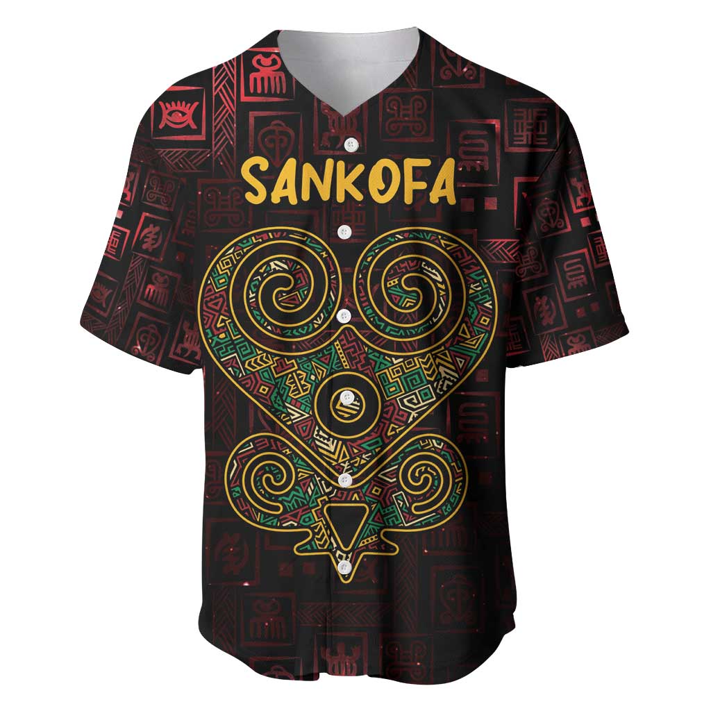 Africa Adinkra Symbol Baseball Jersey Sankofa Heart - Cosmic Red LT7 - Wonder Print Shop