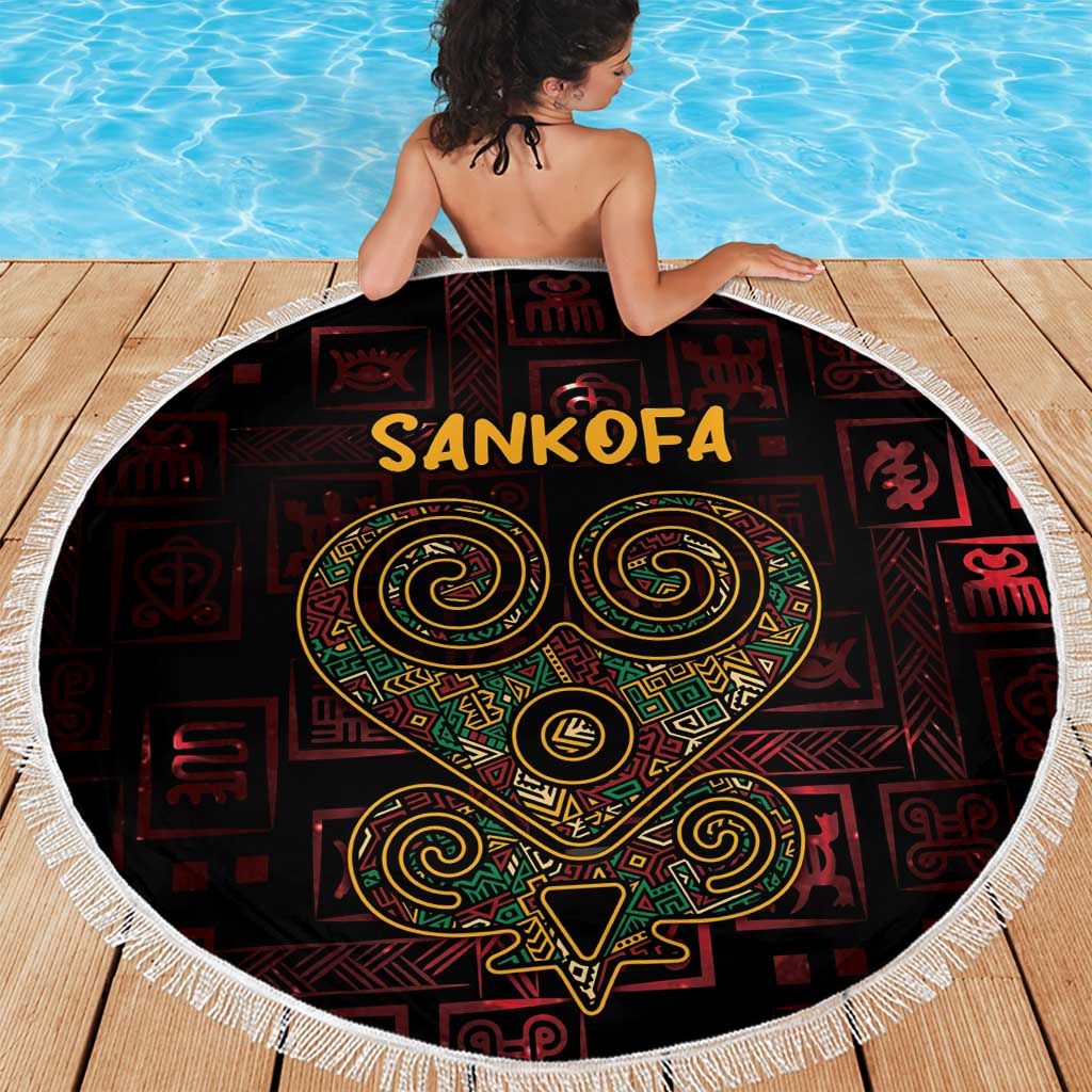 Africa Adinkra Symbol Beach Blanket Sankofa Heart - Cosmic Red LT7 - Wonder Print Shop