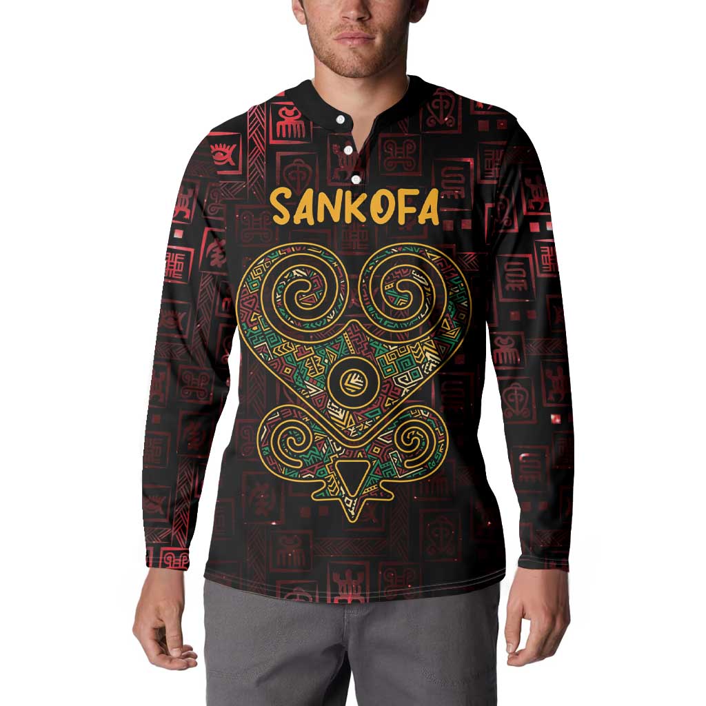 Africa Adinkra Symbol Button Sweatshirt Sankofa Heart - Cosmic Red LT7 - Wonder Print Shop