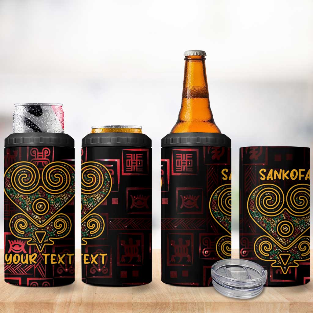 Personalized Africa Adinkra Symbol 4 in 1 Can Cooler Tumbler Sankofa Heart - Cosmic Red LT7 - Wonder Print Shop