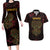 Africa Adinkra Symbol Couples Matching Long Sleeve Bodycon Dress and Hawaiian Shirt Sankofa Heart - Cosmic Red LT7 - Wonder Print Shop