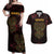 Africa Adinkra Symbol Couples Matching Off Shoulder Maxi Dress and Hawaiian Shirt Sankofa Heart - Cosmic Red LT7 - Wonder Print Shop