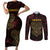 Africa Adinkra Symbol Couples Matching Short Sleeve Bodycon Dress and Long Sleeve Button Shirt Sankofa Heart - Cosmic Red LT7 - Wonder Print Shop