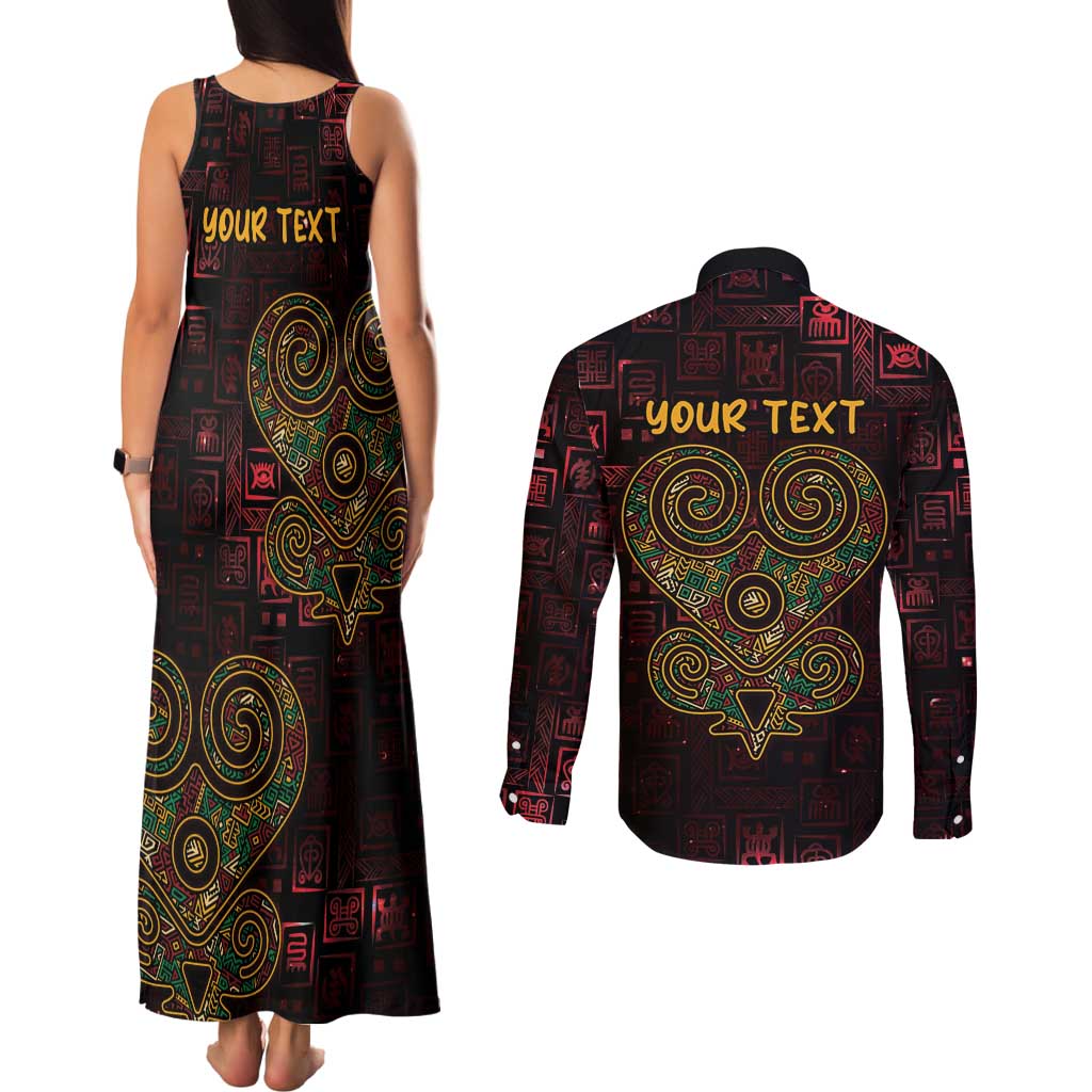 Africa Adinkra Symbol Couples Matching Tank Maxi Dress and Long Sleeve Button Shirt Sankofa Heart - Cosmic Red LT7 - Wonder Print Shop