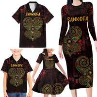 Africa Adinkra Symbol Family Matching Long Sleeve Bodycon Dress and Hawaiian Shirt Sankofa Heart - Cosmic Red LT7 - Wonder Print Shop