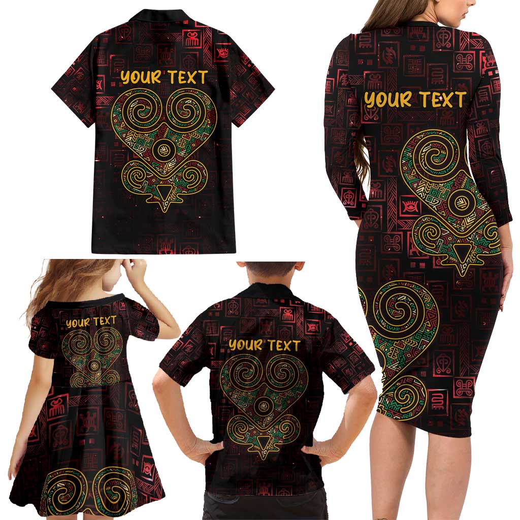Africa Adinkra Symbol Family Matching Long Sleeve Bodycon Dress and Hawaiian Shirt Sankofa Heart - Cosmic Red LT7 - Wonder Print Shop