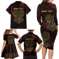 Africa Adinkra Symbol Family Matching Long Sleeve Bodycon Dress and Hawaiian Shirt Sankofa Heart - Cosmic Red LT7 - Wonder Print Shop