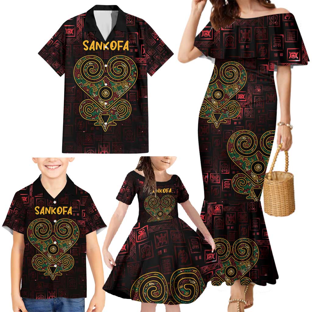 Africa Adinkra Symbol Family Matching Mermaid Dress and Hawaiian Shirt Sankofa Heart - Cosmic Red LT7 - Wonder Print Shop