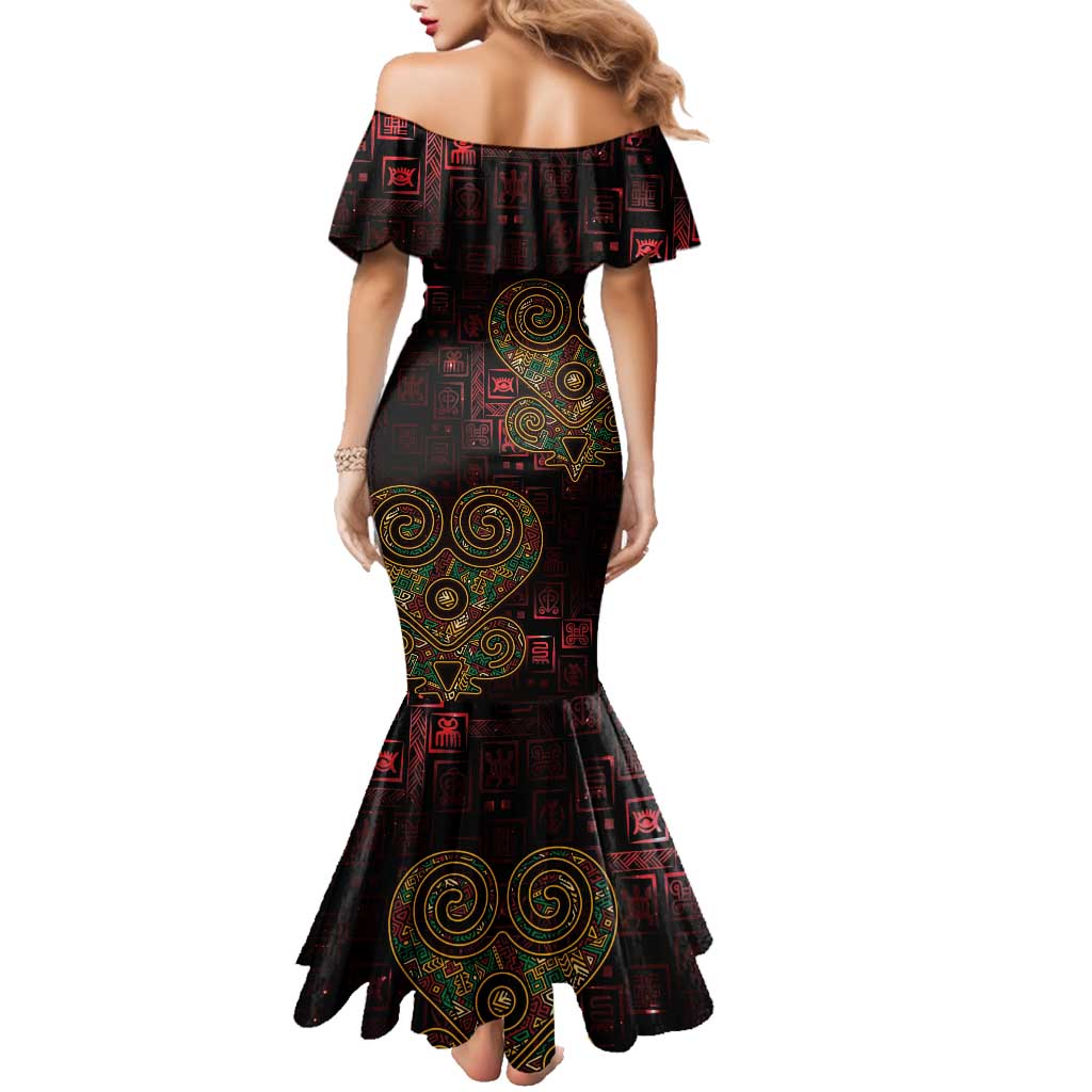 Africa Adinkra Symbol Family Matching Mermaid Dress and Hawaiian Shirt Sankofa Heart - Cosmic Red LT7 - Wonder Print Shop