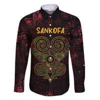 Africa Adinkra Symbol Family Matching Off The Shoulder Long Sleeve Dress and Hawaiian Shirt Sankofa Heart - Cosmic Red - Wonder Print Shop