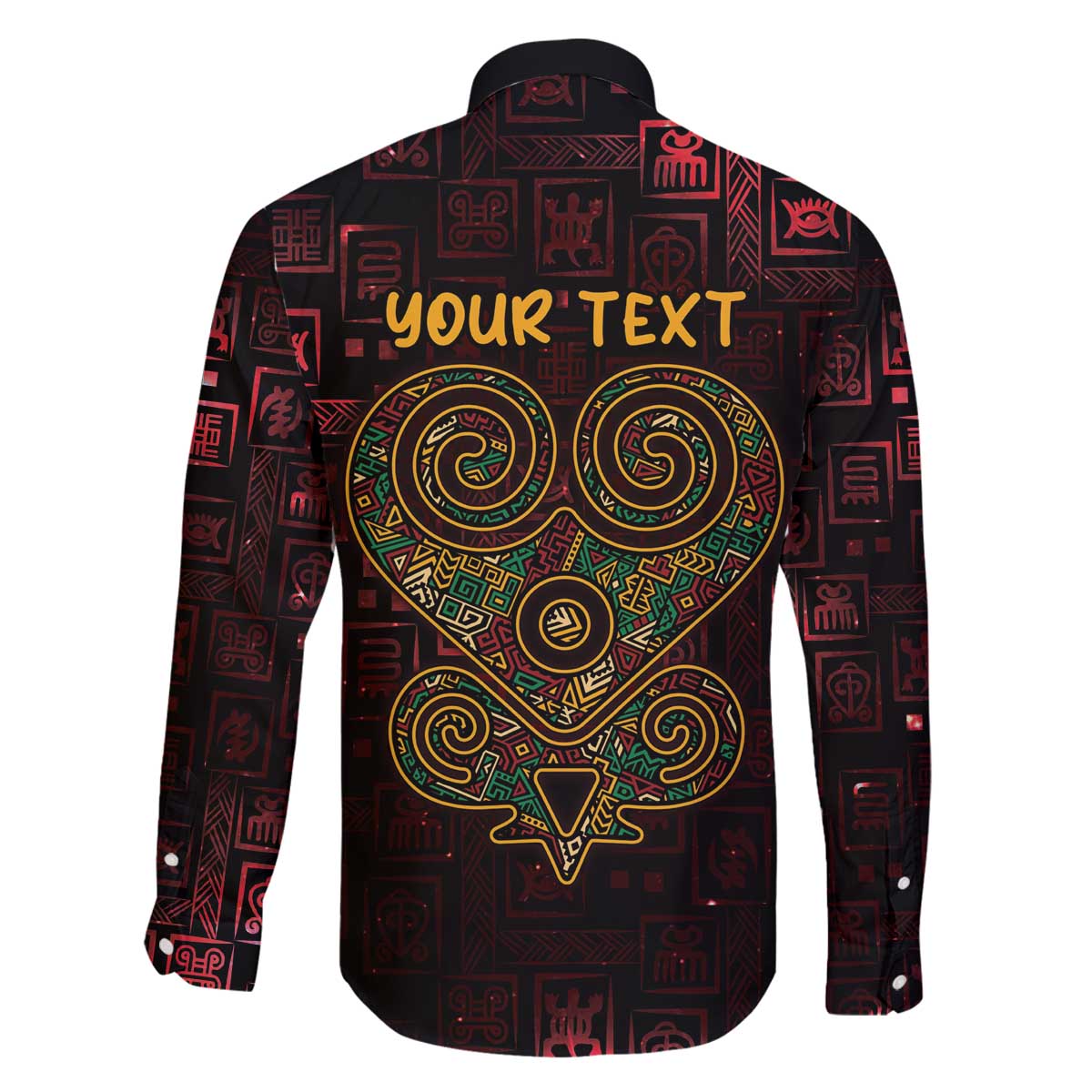 Africa Adinkra Symbol Family Matching Off The Shoulder Long Sleeve Dress and Hawaiian Shirt Sankofa Heart - Cosmic Red - Wonder Print Shop