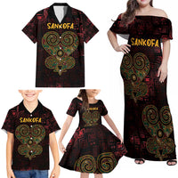 Africa Adinkra Symbol Family Matching Off Shoulder Maxi Dress and Hawaiian Shirt Sankofa Heart - Cosmic Red LT7 - Wonder Print Shop