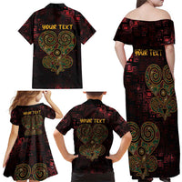 Africa Adinkra Symbol Family Matching Off Shoulder Maxi Dress and Hawaiian Shirt Sankofa Heart - Cosmic Red LT7 - Wonder Print Shop