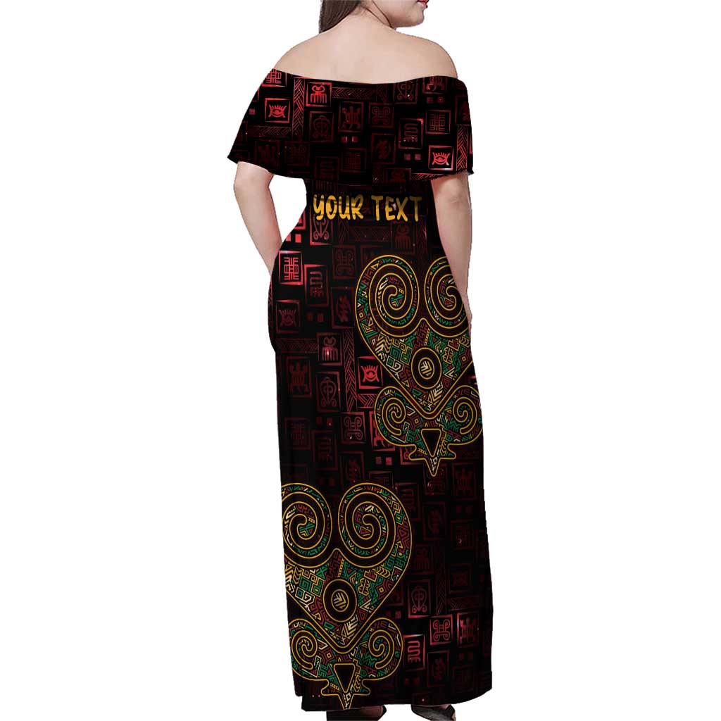 Africa Adinkra Symbol Family Matching Off Shoulder Maxi Dress and Hawaiian Shirt Sankofa Heart - Cosmic Red LT7 - Wonder Print Shop