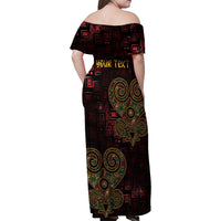 Africa Adinkra Symbol Family Matching Off Shoulder Maxi Dress and Hawaiian Shirt Sankofa Heart - Cosmic Red LT7 - Wonder Print Shop
