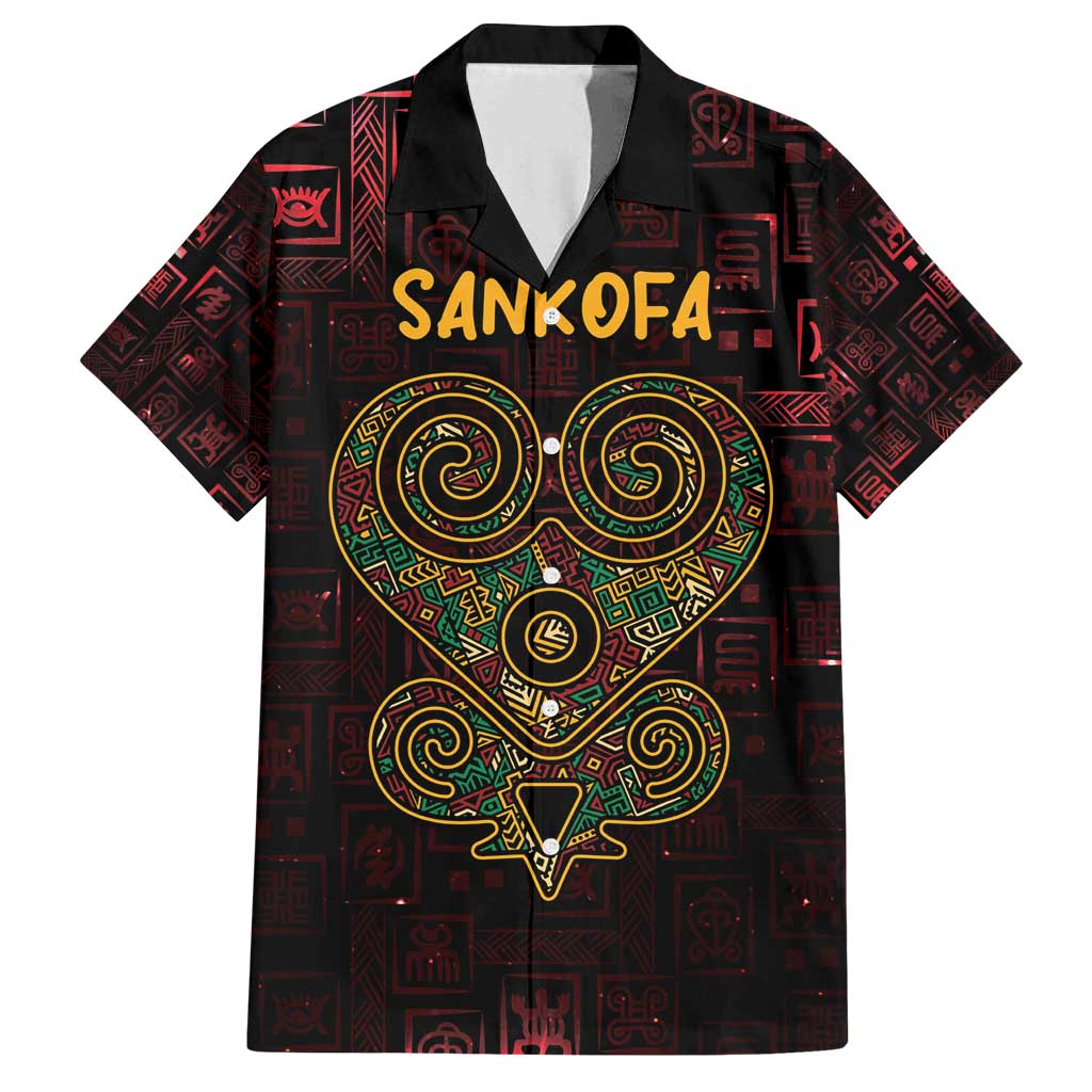 Africa Adinkra Symbol Family Matching Off Shoulder Short Dress and Hawaiian Shirt Sankofa Heart - Cosmic Red LT7 - Wonder Print Shop