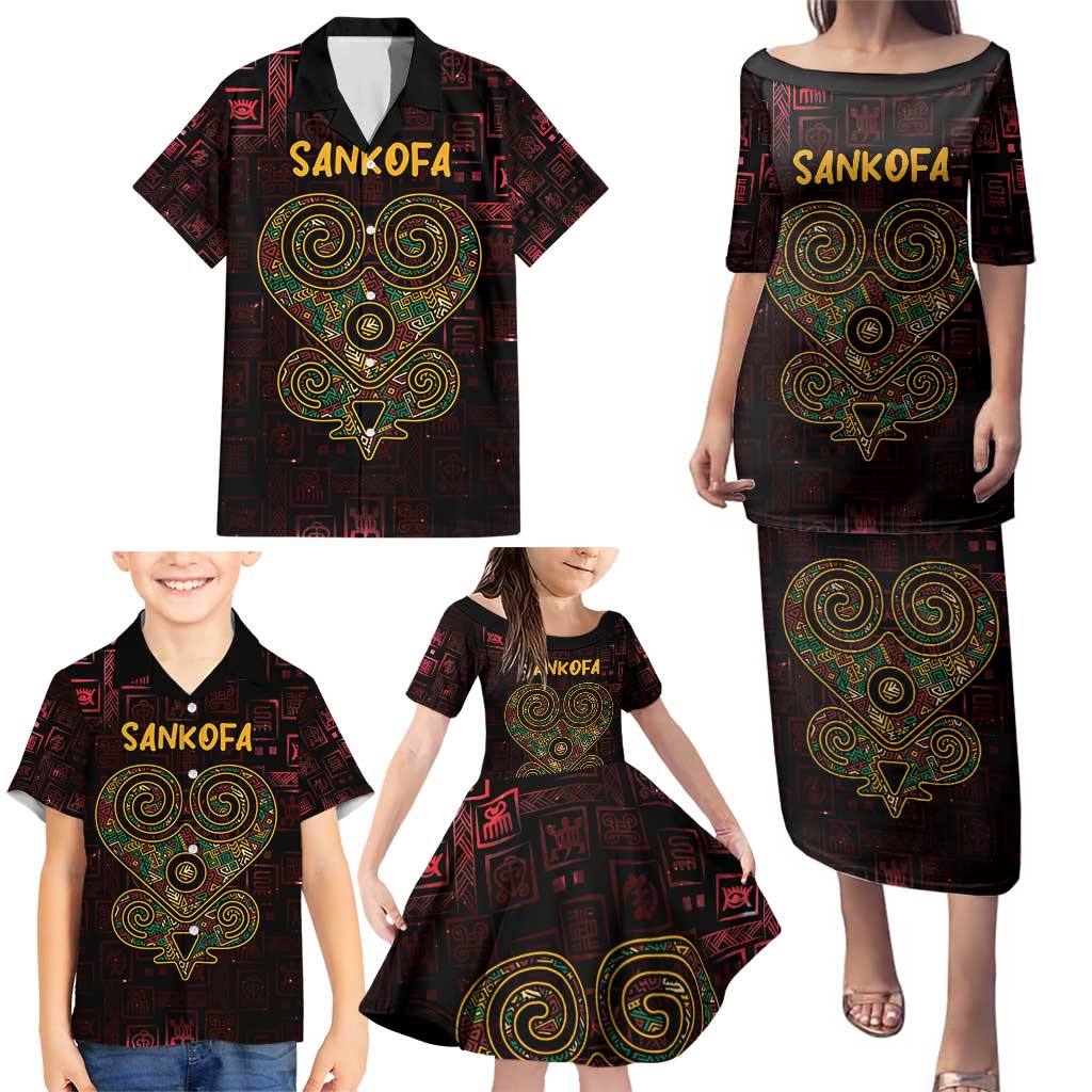 Africa Adinkra Symbol Family Matching Puletasi and Hawaiian Shirt Sankofa Heart - Cosmic Red - Wonder Print Shop