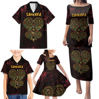 Africa Adinkra Symbol Family Matching Puletasi and Hawaiian Shirt Sankofa Heart - Cosmic Red - Wonder Print Shop