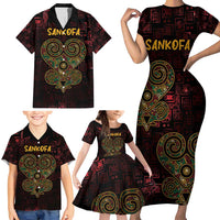Africa Adinkra Symbol Family Matching Short Sleeve Bodycon Dress and Hawaiian Shirt Sankofa Heart - Cosmic Red - Wonder Print Shop
