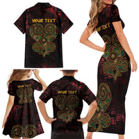 Africa Adinkra Symbol Family Matching Short Sleeve Bodycon Dress and Hawaiian Shirt Sankofa Heart - Cosmic Red - Wonder Print Shop