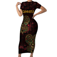 Africa Adinkra Symbol Family Matching Short Sleeve Bodycon Dress and Hawaiian Shirt Sankofa Heart - Cosmic Red - Wonder Print Shop