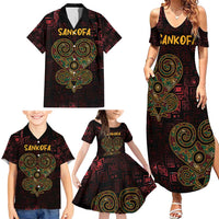 Africa Adinkra Symbol Family Matching Summer Maxi Dress and Hawaiian Shirt Sankofa Heart - Cosmic Red - Wonder Print Shop