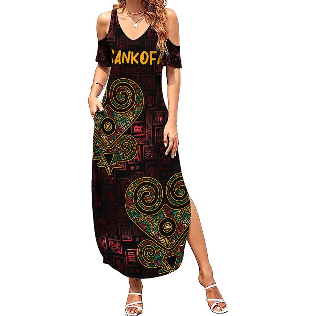 Africa Adinkra Symbol Family Matching Summer Maxi Dress and Hawaiian Shirt Sankofa Heart - Cosmic Red - Wonder Print Shop