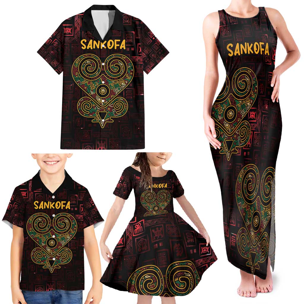 Africa Adinkra Symbol Family Matching Tank Maxi Dress and Hawaiian Shirt Sankofa Heart - Cosmic Red - Wonder Print Shop