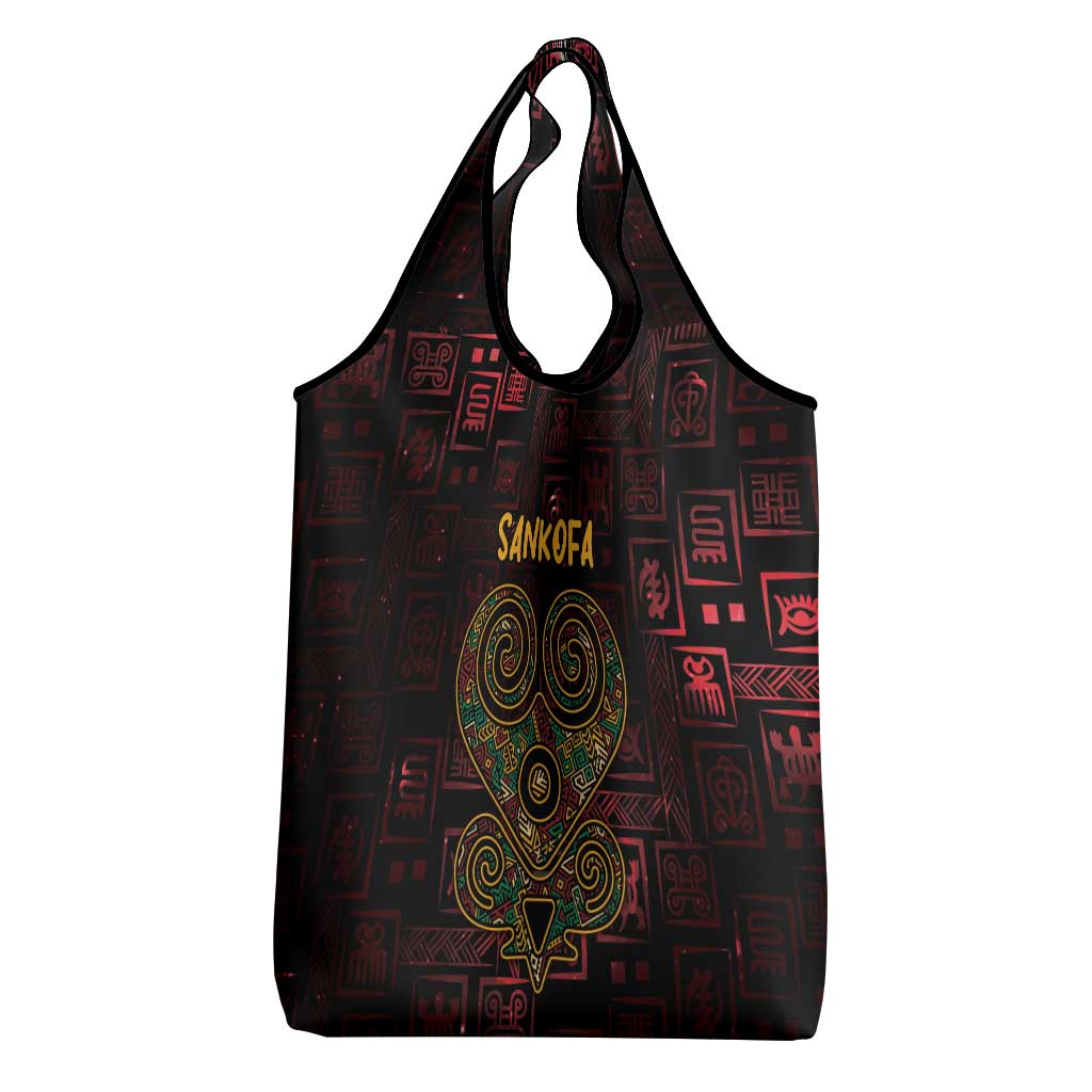 Africa Adinkra Symbol Grocery Bag Sankofa Heart - Cosmic Red