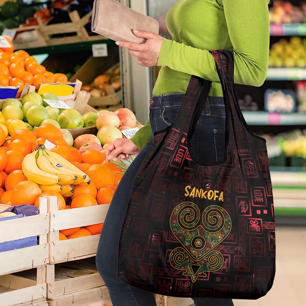 Africa Adinkra Symbol Grocery Bag Sankofa Heart - Cosmic Red