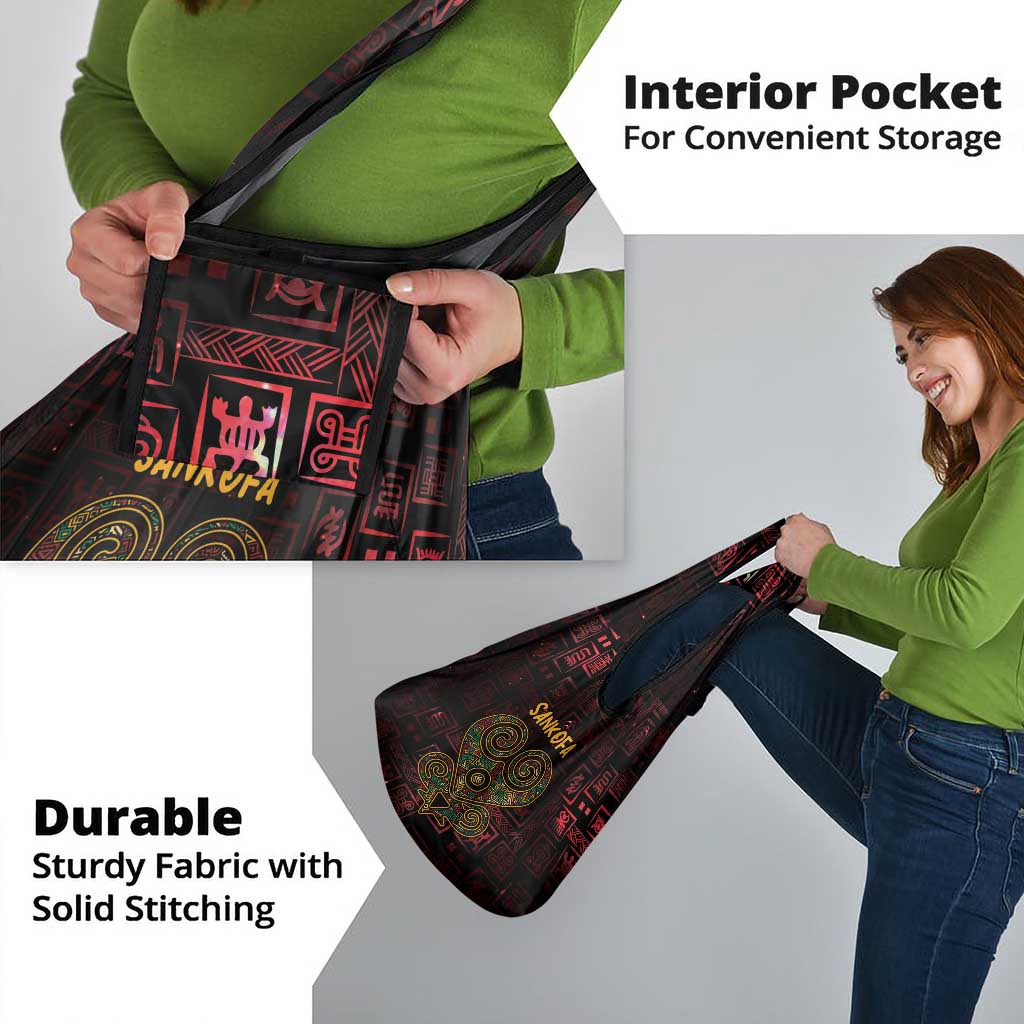 Africa Adinkra Symbol Grocery Bag Sankofa Heart - Cosmic Red