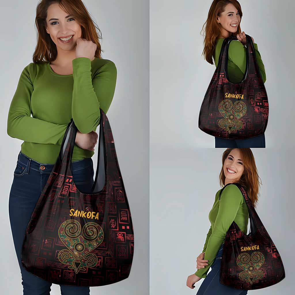 Africa Adinkra Symbol Grocery Bag Sankofa Heart - Cosmic Red