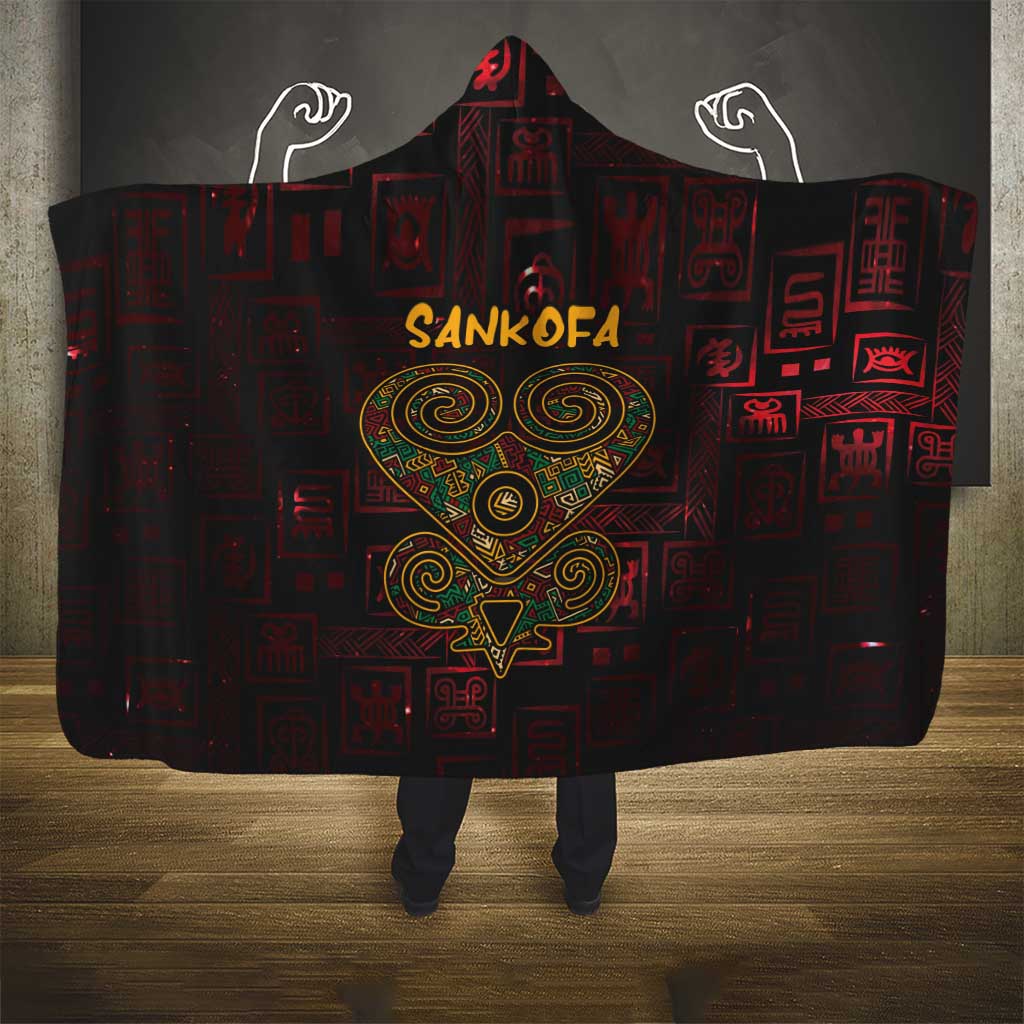 Africa Adinkra Symbol Hooded Blanket Sankofa Heart - Cosmic Red