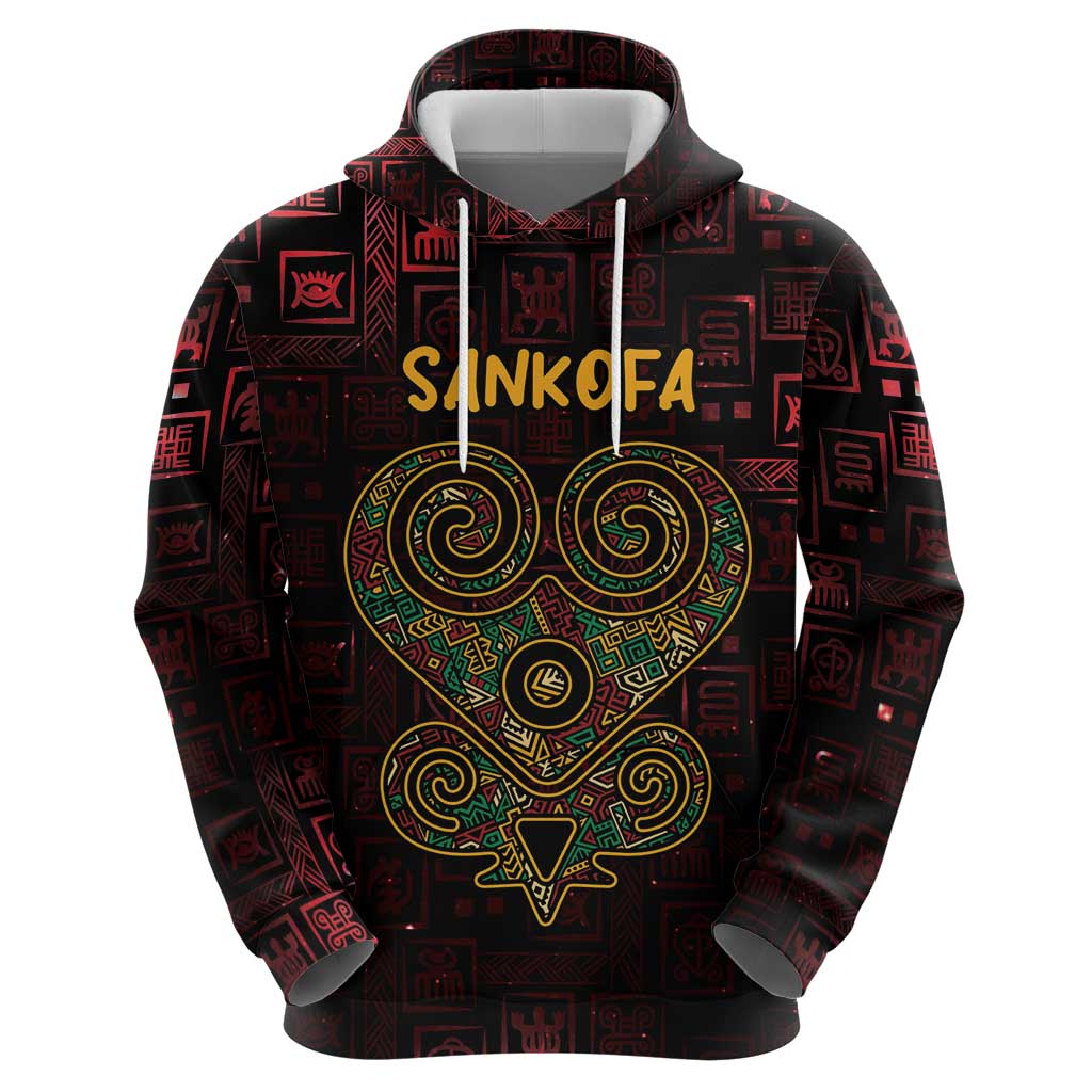 Africa Adinkra Symbol Hoodie Sankofa Heart - Cosmic Red - Wonder Print Shop