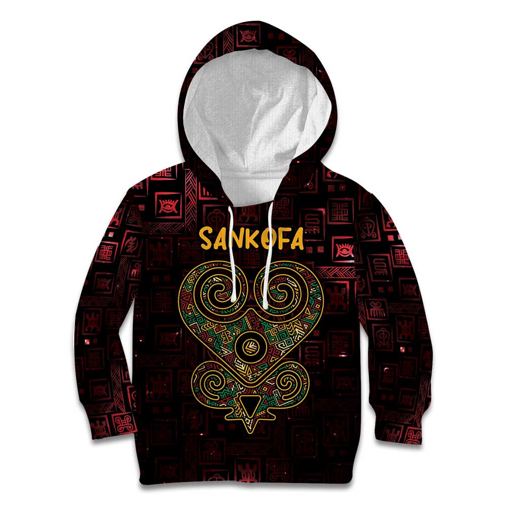 Africa Adinkra Symbol Kid Hoodie Sankofa Heart - Cosmic Red - Wonder Print Shop